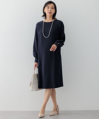 23区 【セットアップ対応】トリアセダブルジョーゼット スリットシフォンスリーブ ワンピース ネイビー系