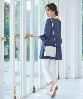 Tiaclasse 【洗える】グログランリボン付きフリル袖チュニック ブルー