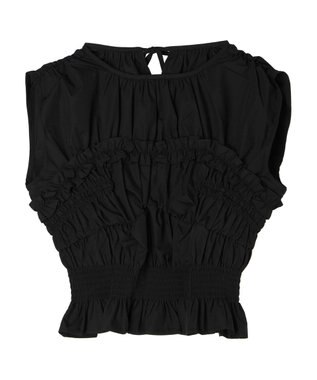 Green Parks シャーリングデザインコルセット風ブラウス Black