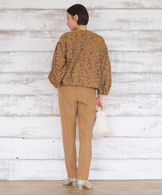 自由区 L YONEZAWAレーシージャガード ノーカラージャケット ブラウン系