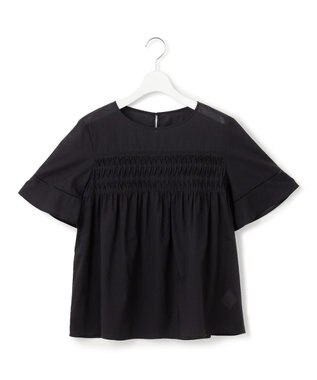 23区 【WEB&一部店舗限定】コットンローン ピンタック フレア ブラウス ブラック系