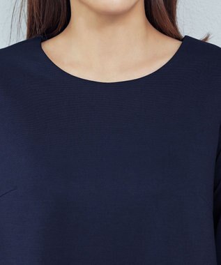 Tiaclasse 【洗える】グログランリボン付きフリル袖チュニック ネイビー