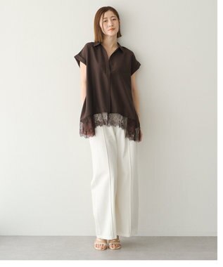 YECCA VECCA 裾レーススキッパーシャツ Brown
