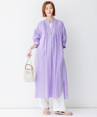 23区 S 【SLOW/洗える】リネンコットン シャツワンピース ライトグレー系