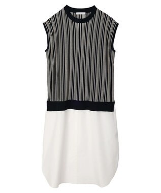 Green Parks ストライプ柄ニットドッキングワンピース Navy