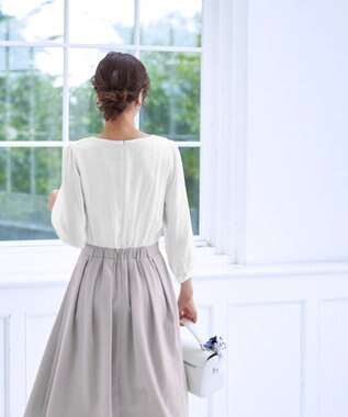 Tiaclasse 【洗える】ブラウスドッキングツイードワンピース オフホワイト×グレージュ