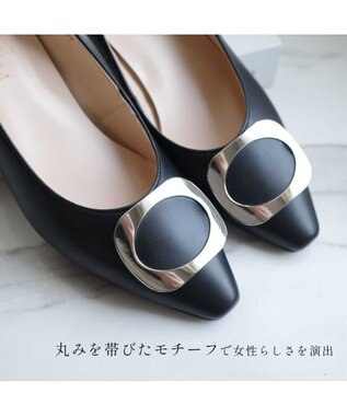 Pointer 【5cmヒール】日本製 高級本革モチーフ付きパンプス ブラック