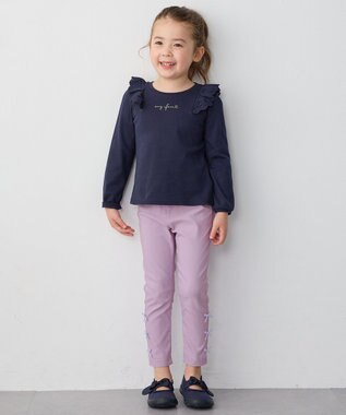 ANY KIDS 肩レース長袖Tシャツ ネイビー