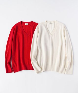 23区 【洗える】ピュアカシミヤ Vネック ニット ホワイト系