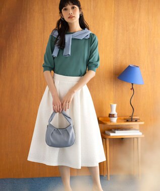 組曲 【UVケア・接触冷感】MINA 6分袖ニットプルオーバー クリームグリーン系