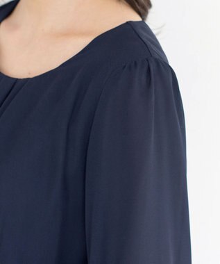 Tiaclasse 【洗える】ブラウスドッキングツイードワンピース ネイビー×ネイビー