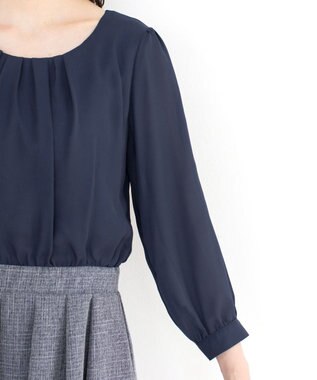 Tiaclasse 【洗える】ブラウスドッキングツイードワンピース ネイビー×ネイビー