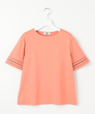 J.PRESS LADIES 【接触冷感・UVケア】コンパクトコットンスムース 刺繍スリーブ カットソー ピンク系