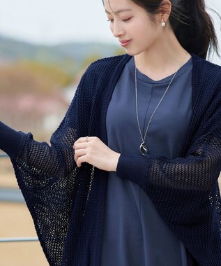 Tiaclasse 【新色追加】メッシュ編みニットドルマンカーディガン ネイビー