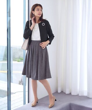 Tiaclasse 【洗える】ブラウスドッキングツイードワンピース オフホワイト×グレー