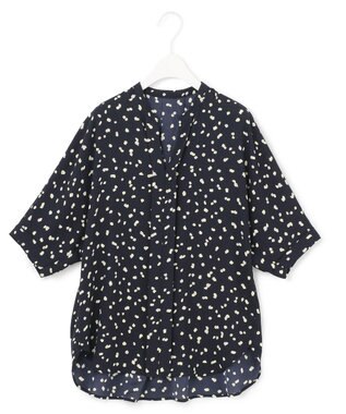 ICB 【WEB限定カラーあり・洗える】Back Satin Amunzen キーネックブラウス ネイビー系柄