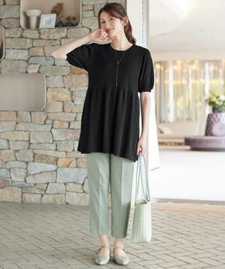 Tiaclasse リブ切替スカラップニットチュニック ブラック