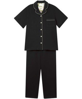 une nana cool 【綿混】ソフトコットンリブ 半袖開襟パジャマ MADE WITH LIBERTY FABRIC ブラック