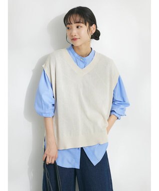 CRAFT STANDARD BOUTIQUE 【洗える】ニットベスト+バンドカラーシャツSET-B Ivory