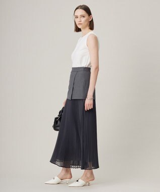 ICB L 【洗える】LooseWeave ドッキングプリーツスカート チャコール系