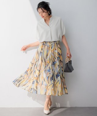 23区 【洗える】ストレッチジョーゼット フレンチスリーブ カットソー ベージュ系