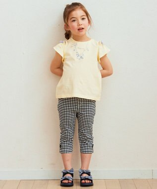 ANY KIDS 刺繍 オン・オフショルダー Tシャツ クリーム