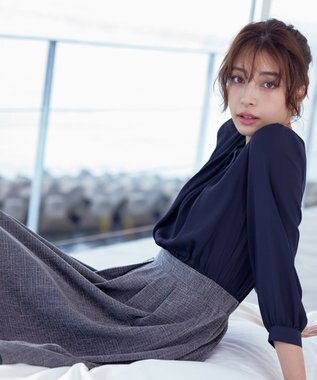 Tiaclasse 【洗える】ブラウスドッキングツイードワンピース ネイビー×ネイビー