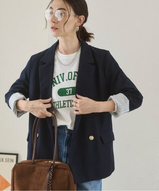 WEGO 【ANGIE VINTAGE/S/Mサイズ展開 / オケージョン対応 / セレモニー対応】ゴールドボタン テーラードジャケット / 金ボタン ダブル ブレザー ネイビー