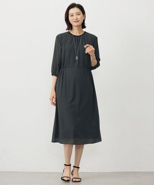 J.PRESS LADIES L 【洗える】ドットフロッキープリント ワンピース スレートベース系
