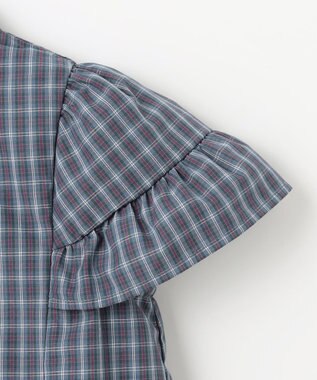 組曲 KIDS 【110-140㎝】チェックラッフル ブラウス ブルーグレー系3