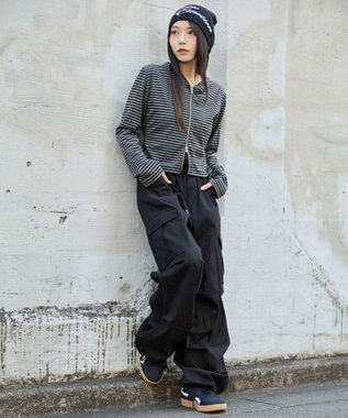 WEGO 【ウエストゴム/XSSMサイズ展開】ツイルイージーカーゴパンツ ブラック