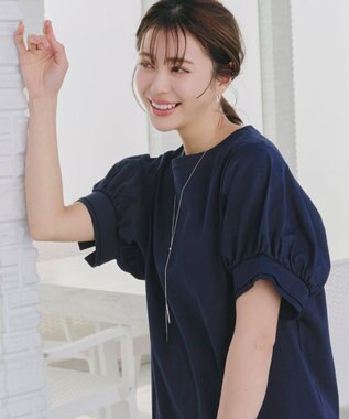 Tiaclasse 【UVケア・接触冷感】“あまラク” ボリュームパフスリーブカットソーチュニック ネイビー