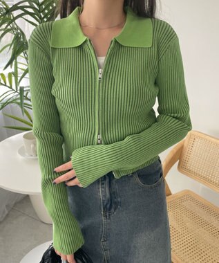 WEGO Wジップコンパクトニットカーデ グリーン