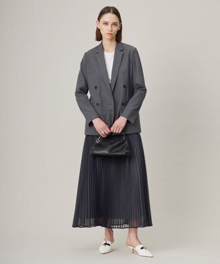 ICB L 【洗える】LooseWeave ドッキングプリーツスカート チャコール系