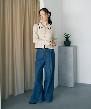 earth music&ecology バイカラートリムニットカーディガン Ivory