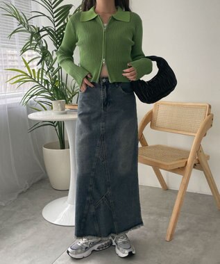 WEGO Wジップコンパクトニットカーデ グリーン