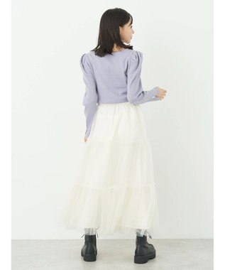 earth music&ecology ハートネック袖パールニットプルオーバー Lavender