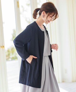 Tiaclasse 【洗える】大人可愛い衿ギャザーミディアムコート ネイビー