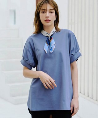 Tiaclasse 【UVケア・接触冷感】“あまラク” ボリュームパフスリーブカットソーチュニック ブルー