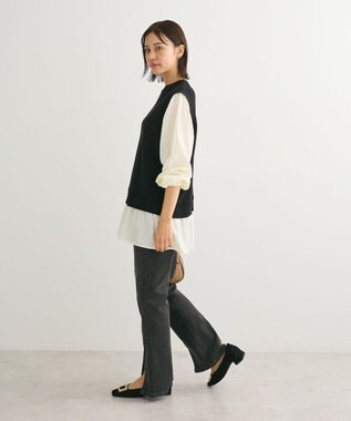 Green Parks 布帛ドッキングニットチュニック Black