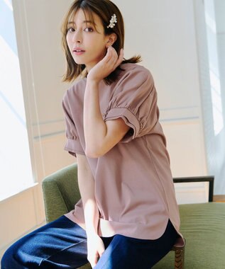 Tiaclasse 【UVケア・接触冷感】“あまラク” ボリュームパフスリーブカットソーチュニック ピンクモカ