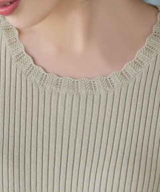 Tiaclasse リブ切替スカラップニットチュニック ライトベージュ