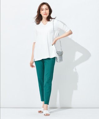 自由区 【洗える】クレープストレッチ バックレース ニット ホワイト系