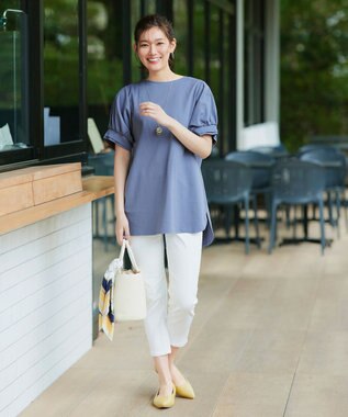 Tiaclasse 【UVケア・接触冷感】“あまラク” ボリュームパフスリーブカットソーチュニック ブルー