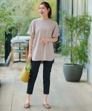 Tiaclasse 【UVケア・接触冷感】“あまラク” ボリュームパフスリーブカットソーチュニック グレージュ