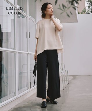 ICB 【接触冷感・UVケア・速乾・洗える】FluidBackSatin Tブラウス ピンクベージュ系［WEB限定］