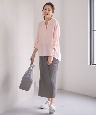 ANY L 【手洗い可能】ヨーロピアンリネンスキッパーネックブラウス ピンク