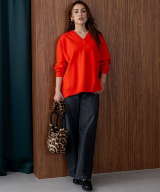 23区 L 【Lサイズ限定/洗える】ヴィスコースストレッチ Ｖネック ニット ライトオレンジ系