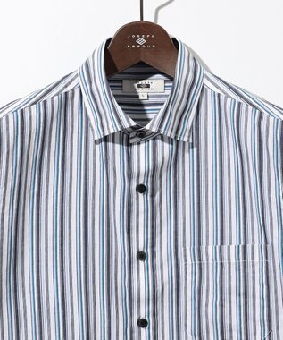 JOSEPH ABBOUD 【キングサイズ・サステイナブル】ソアロンストライプ 半袖 シャツ ダルブルー系1
