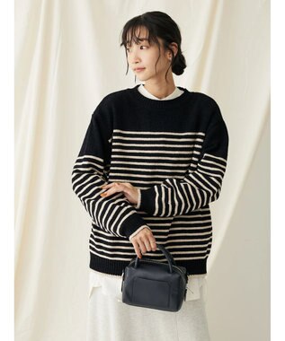 CRAFT STANDARD BOUTIQUE 洗えるモールニットボーダープルオーバー Black